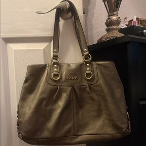 Coach bronze leather Shoulder Tote with Gold Hardware